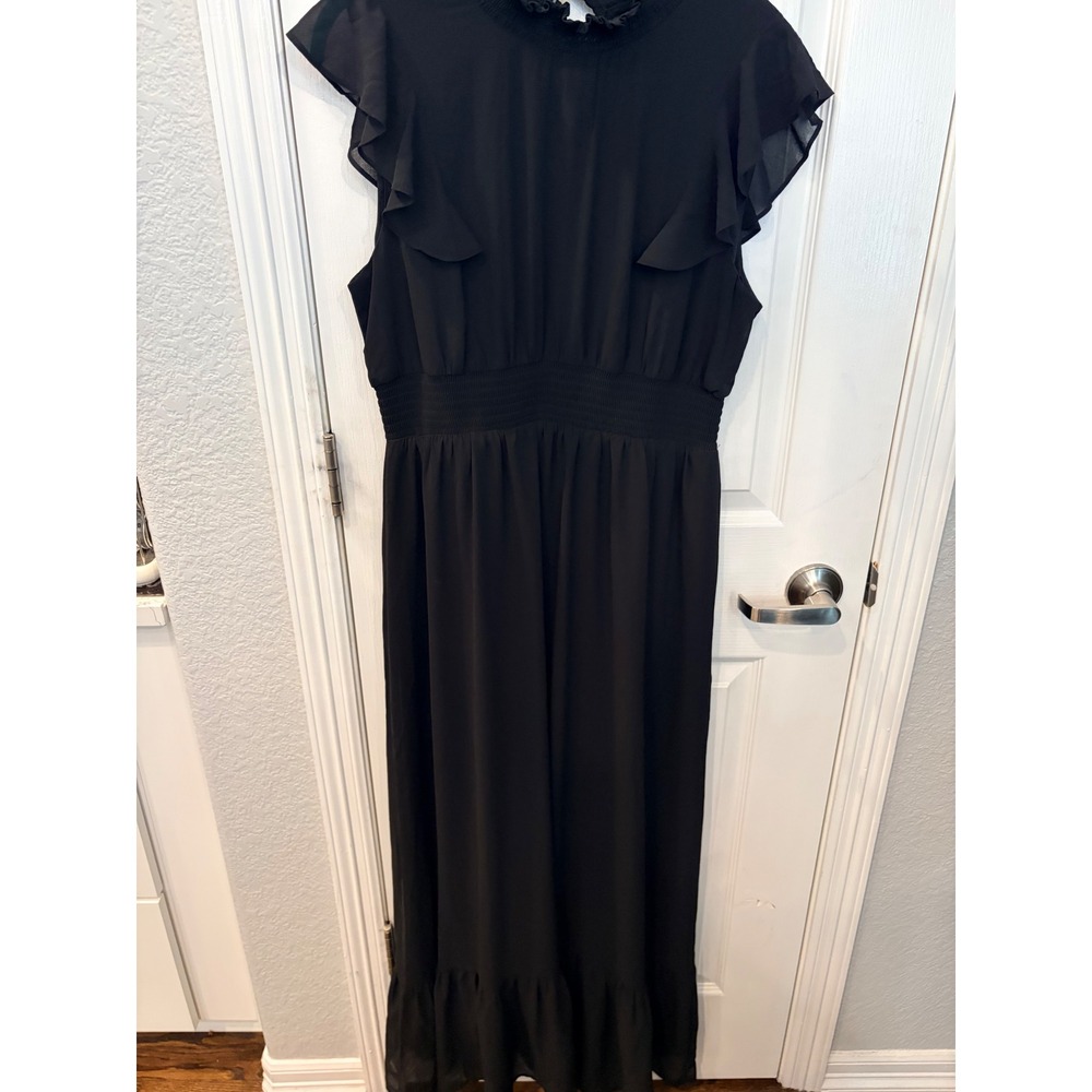 Baltic Born Maxi Dress Black Smocked High Neck Flutter Sleeve Wedding Guest XL